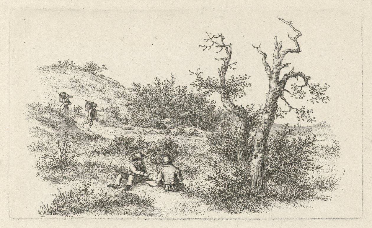 Ilustradores en un paisaje de dunas Impresiones de estudio / Etudes gravées (título de la serie) de Jacob Ernst Marcus