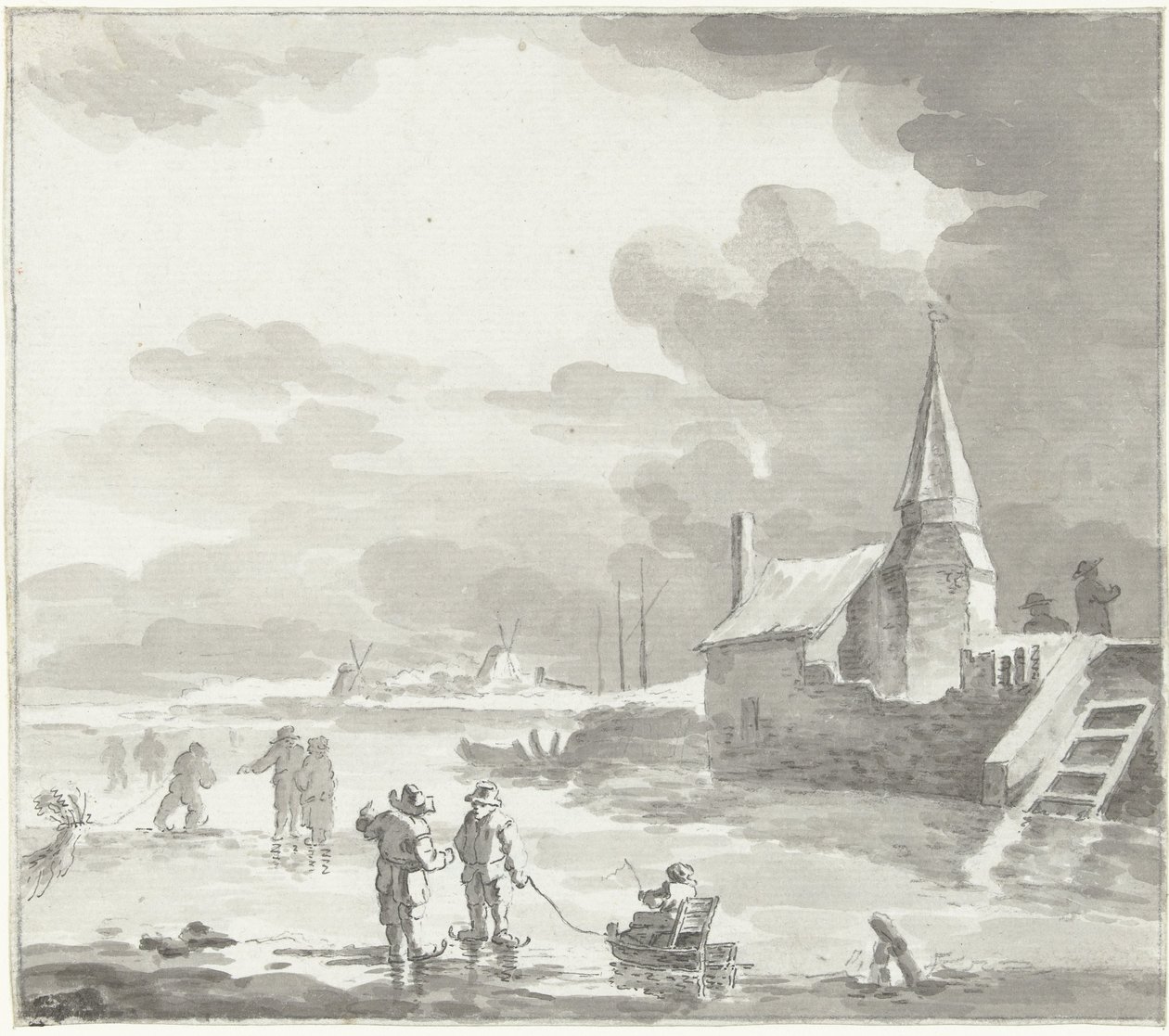 Paisaje invernal con patinadores sobre hielo. de Jacob Ernst Marcus