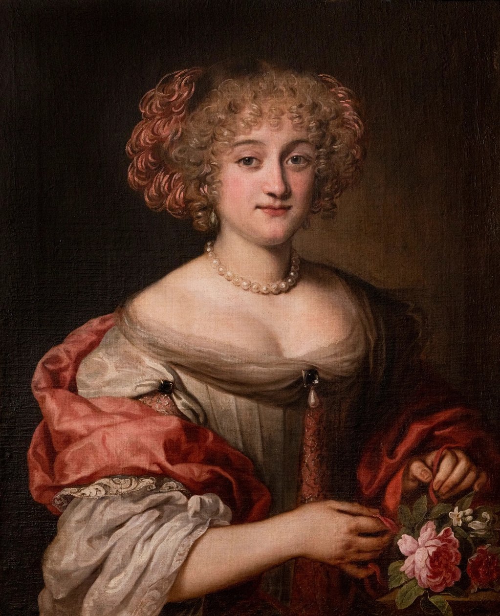 Retrato de una dama de la familia Colonna, de medio cuerpo, con vestido gris paloma y chal de seda rosa. de Jacob Ferdinand Voet