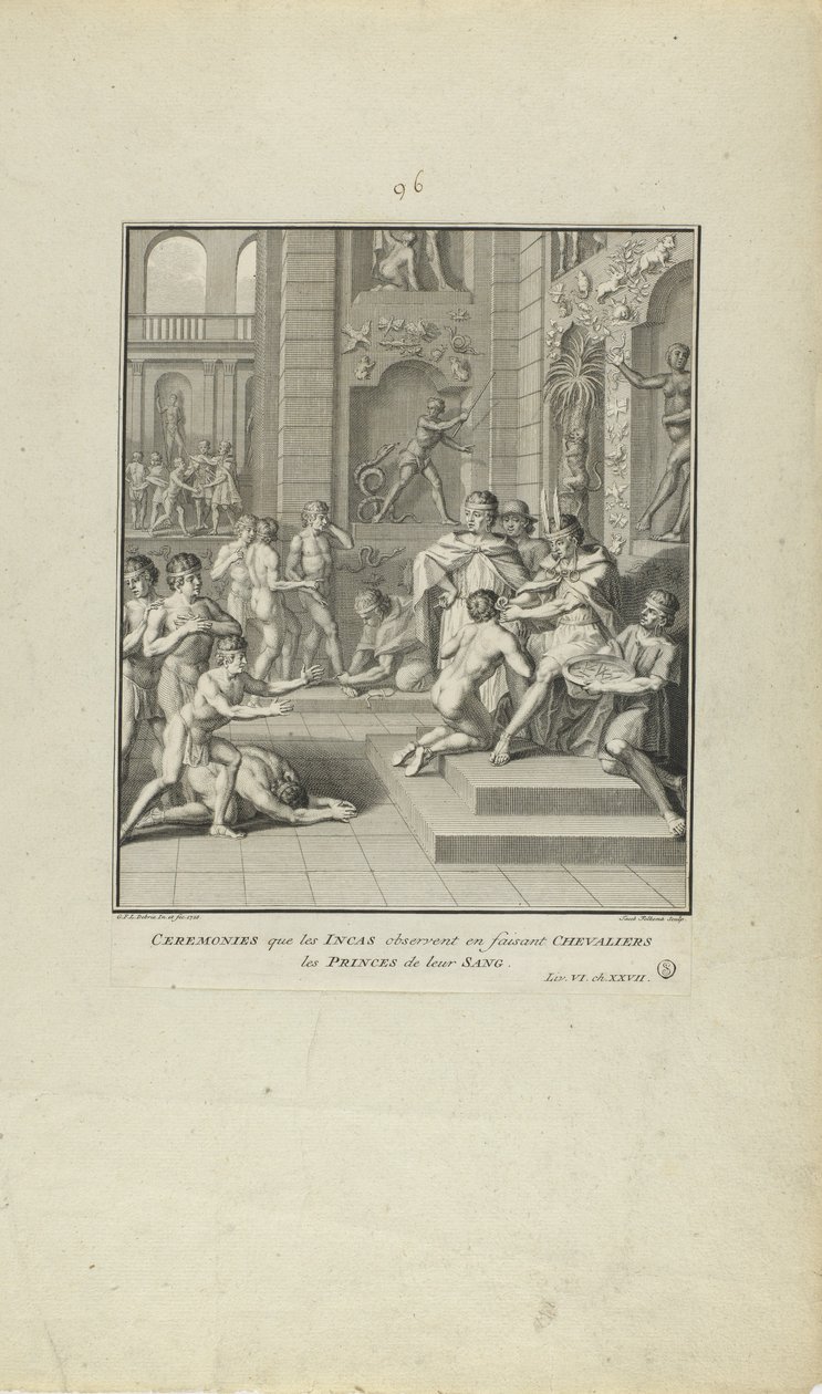 Ceremonias observadas por los Incas para hacer caballeros/príncipes de su sangre (del libro, Histoire des Yncas...etc.) de Jacob Folkema