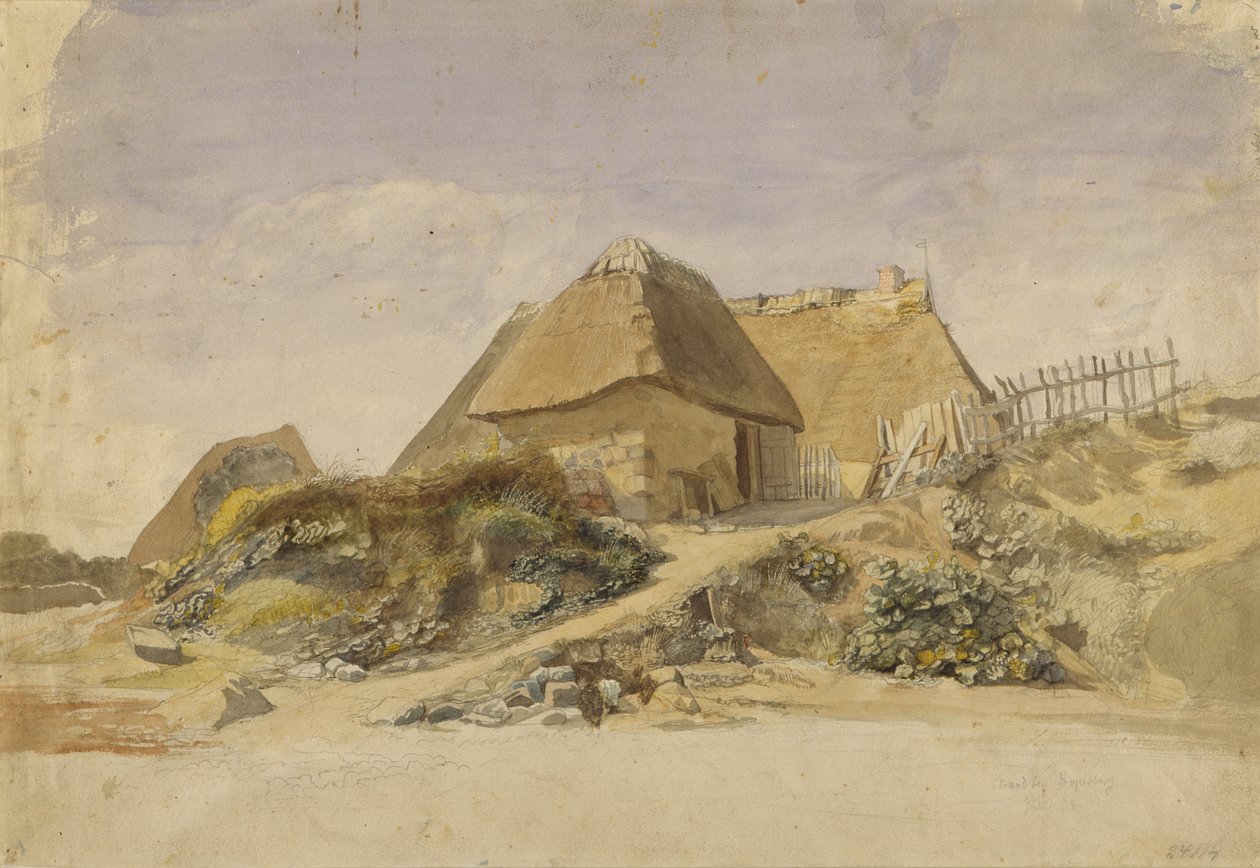 Cabañas de pescadores en la playa de Hopesberg, 1834 de Jacob Gensler
