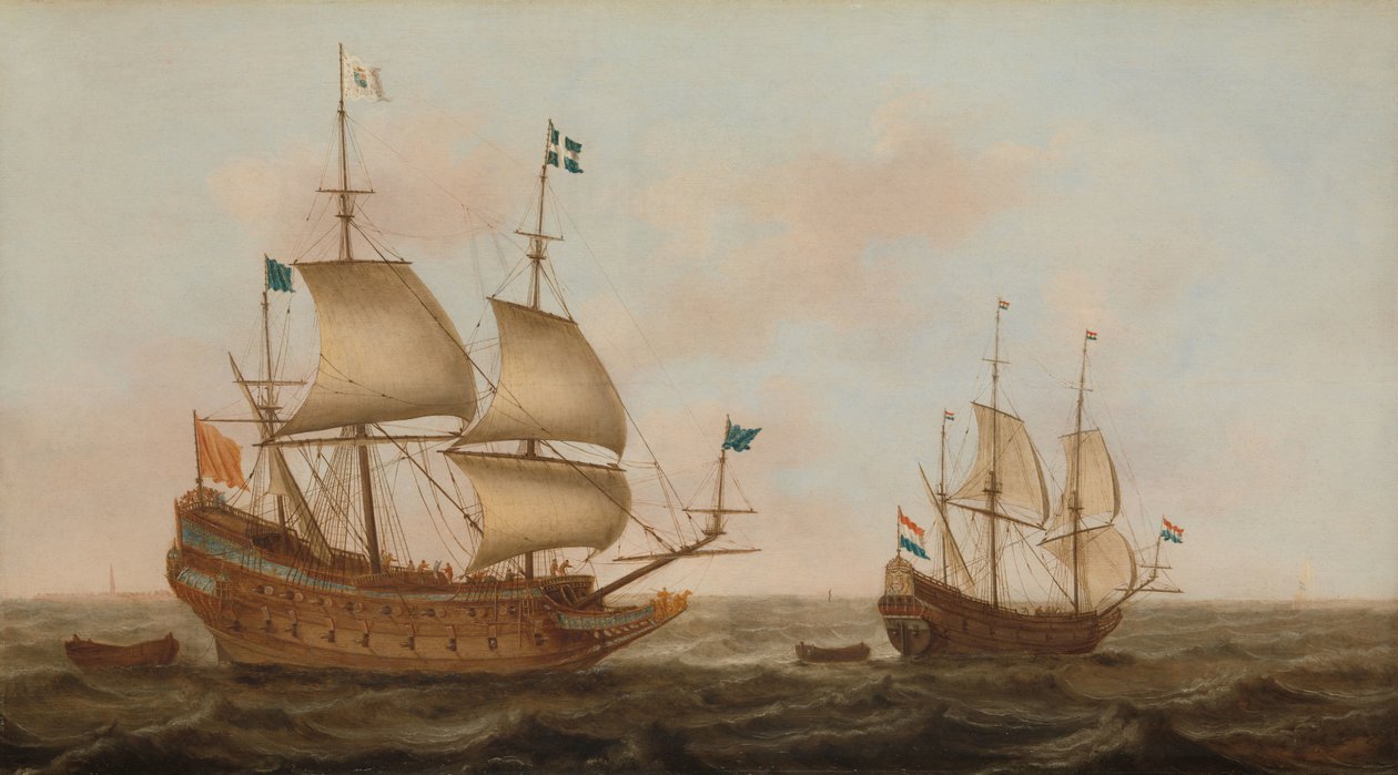 Un buque de guerra construido para Francia y un yate holandés a vela de Jacob Gerritz Loef