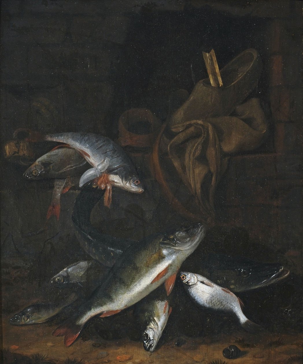 Bodegón de pescado con lucio y sargo sobre pared de Jacob Gillig