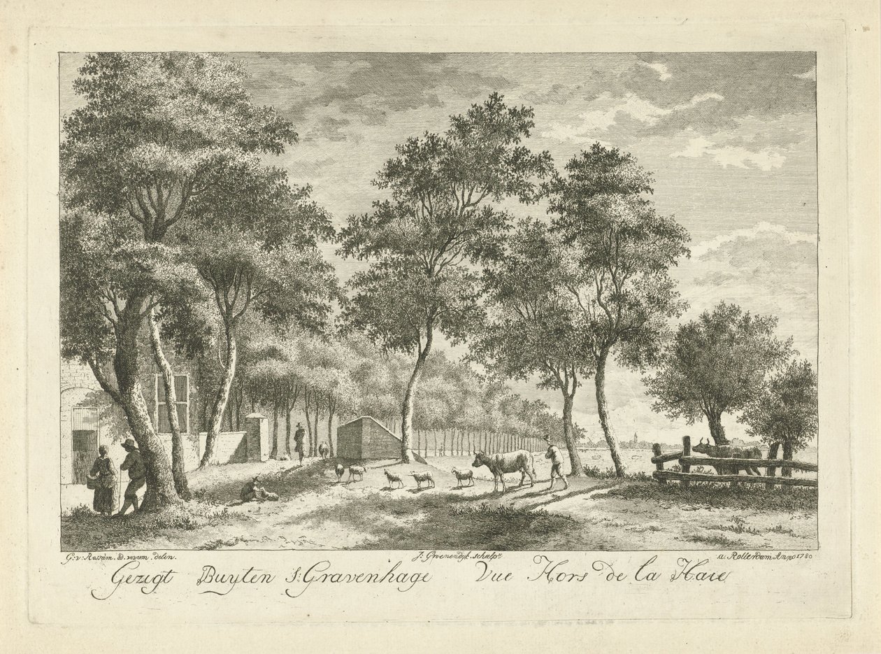 Paisaje en las cercanías de La Haya Gezigt buyten La Haya (título sobre el objeto) de Jacob Groenendijk