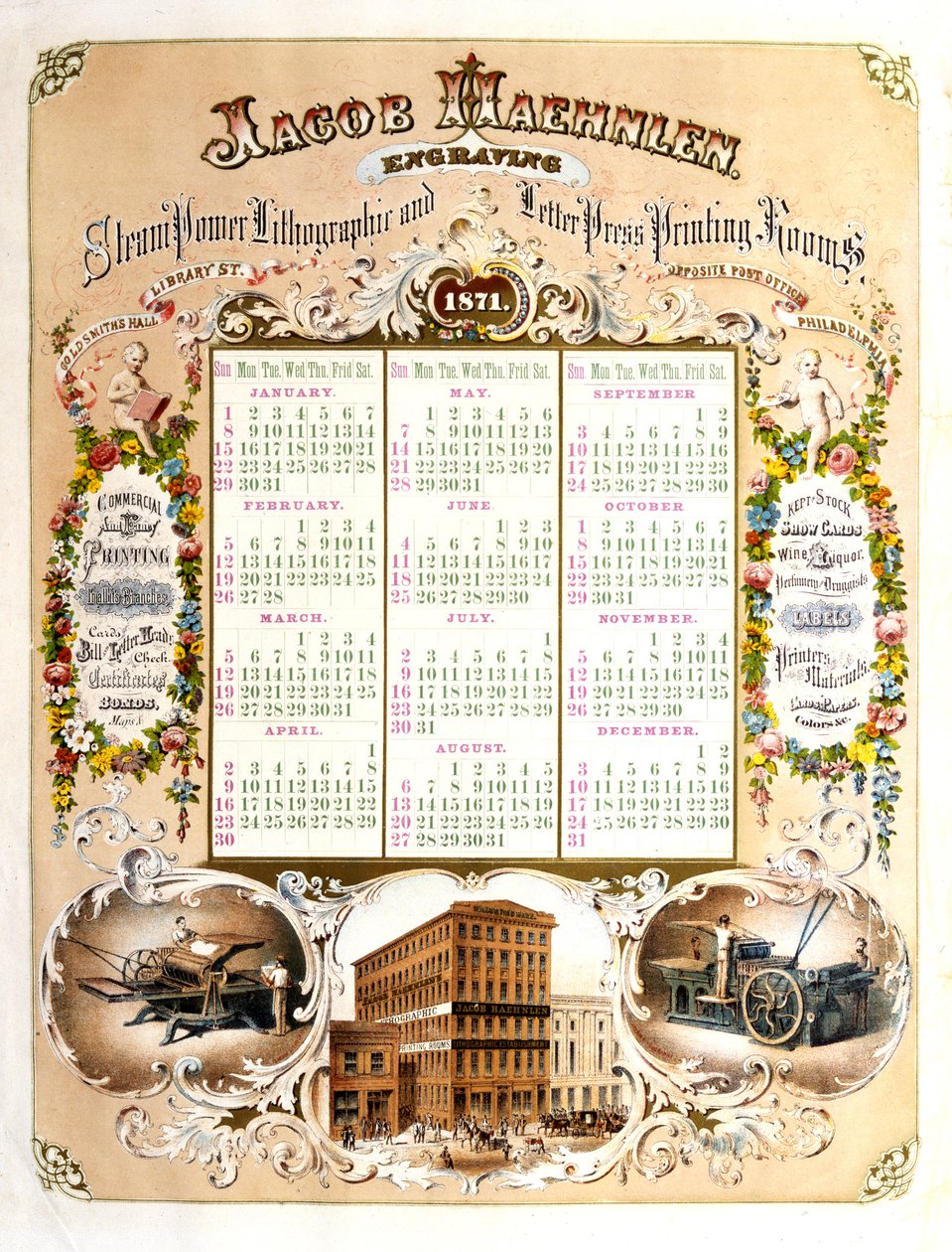 Jacob Haehlen Grabadores - Calendario para 1871, 1871 (litografía) de Jacob Haehnlen