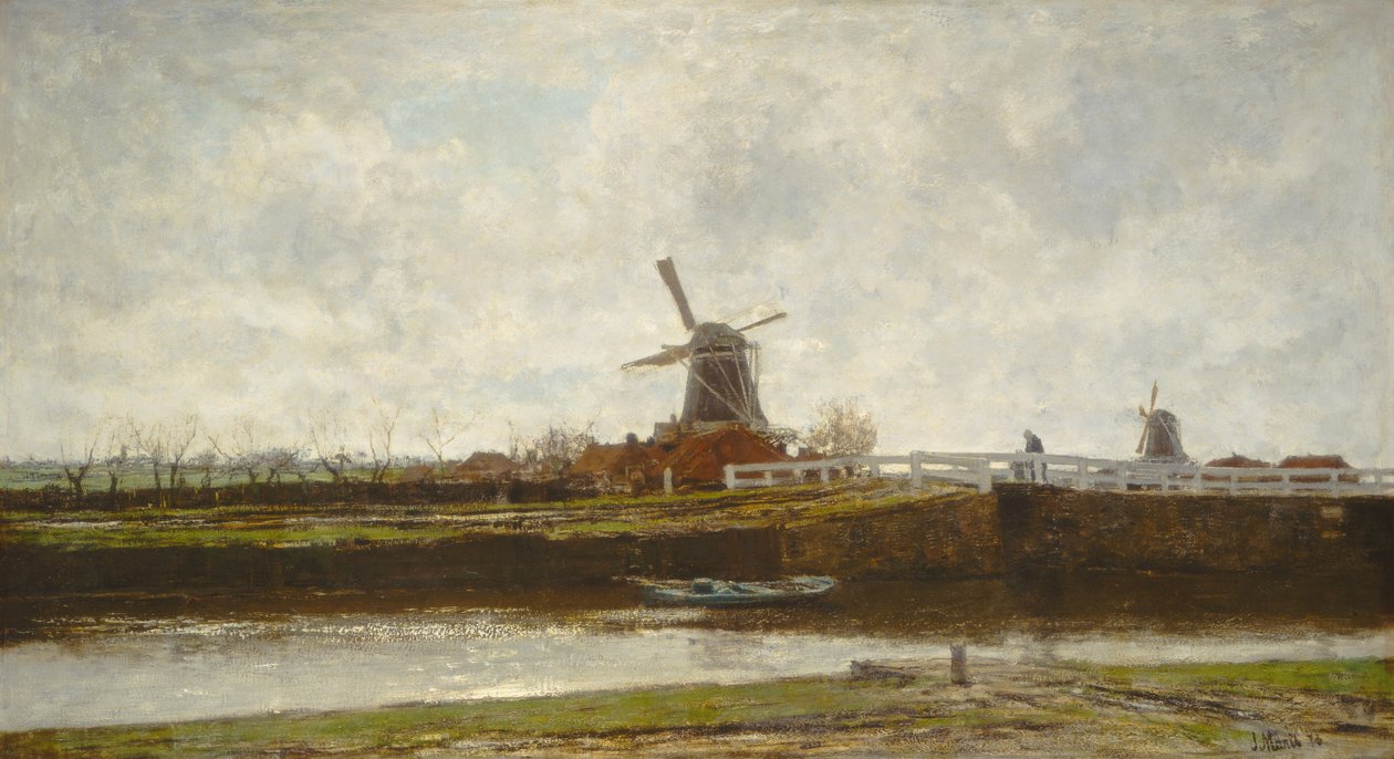 Vista del molino y puente en el Noordwest Buitensingel en La Haya, 1873 de Jacob Henricus Maris