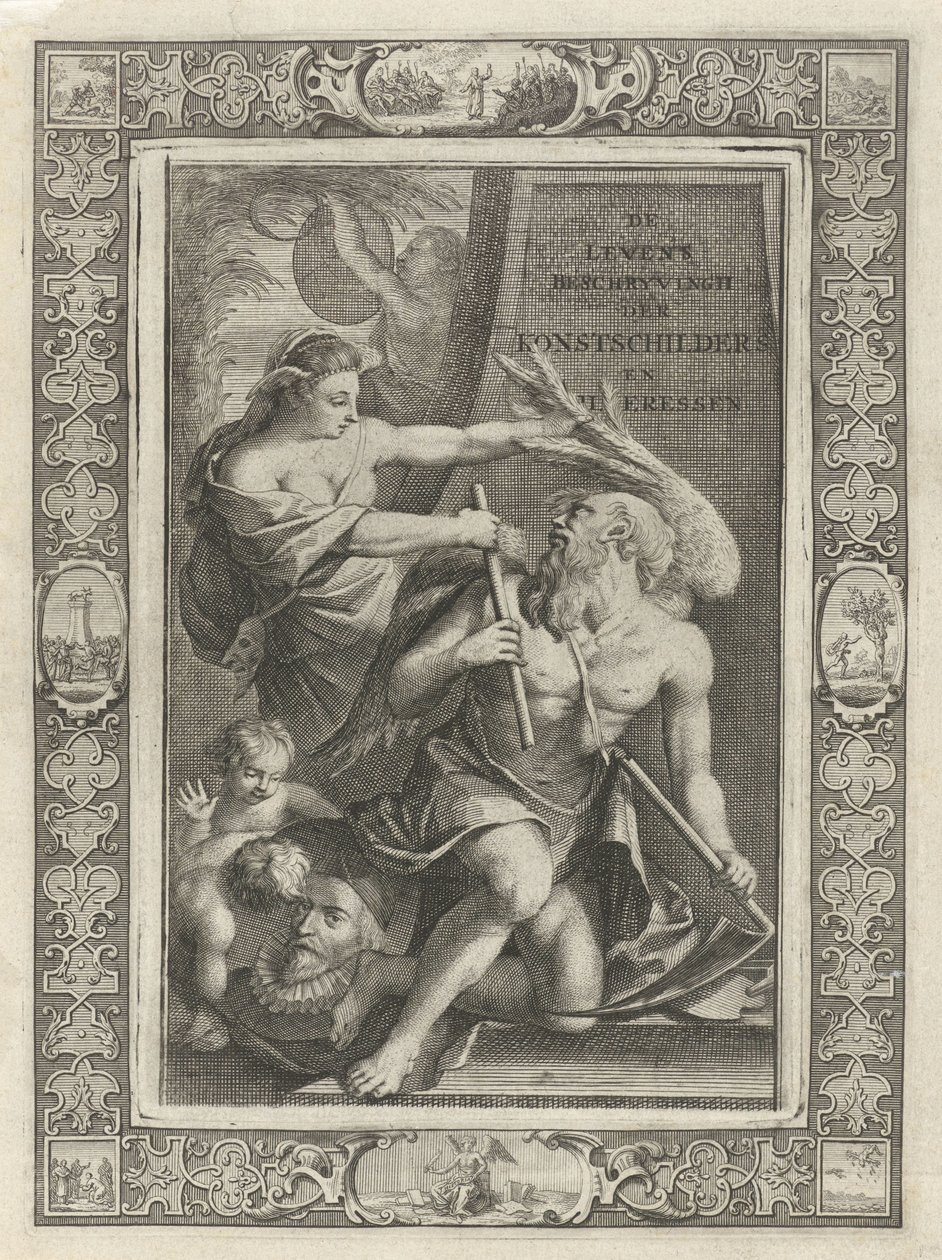 La imaginación doma al padre tiempo Página de título para: J.C. Weyerman. Las descripciones de vida de los pintores de arte y pintores de arte holandeses, 1729 de Jacob Houbraken