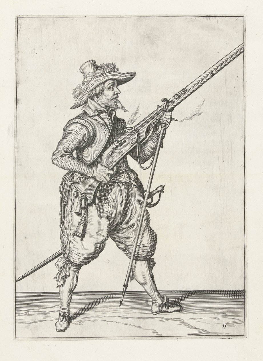 Mosquetero colocando su horquilla, c.1600 de Jacob II de Gheyn