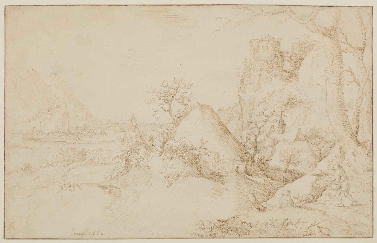 Paisaje con dos campesinos y un perro, c.1525-69 de Jacob I Savery