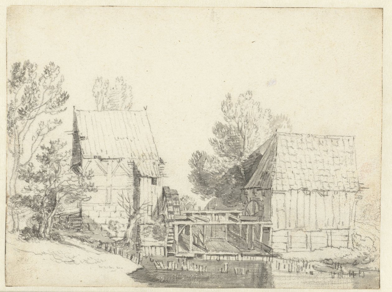 Vista de dos molinos de agua de Jacob Isaacksz van Ruisdael (school of)