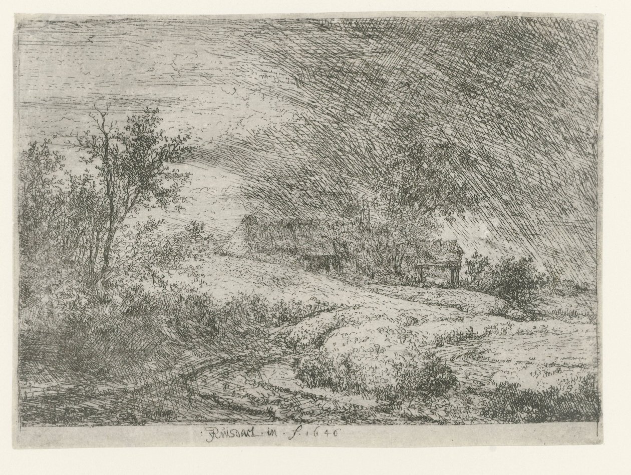 paisaje con una granja de Jacob van Ruisdael