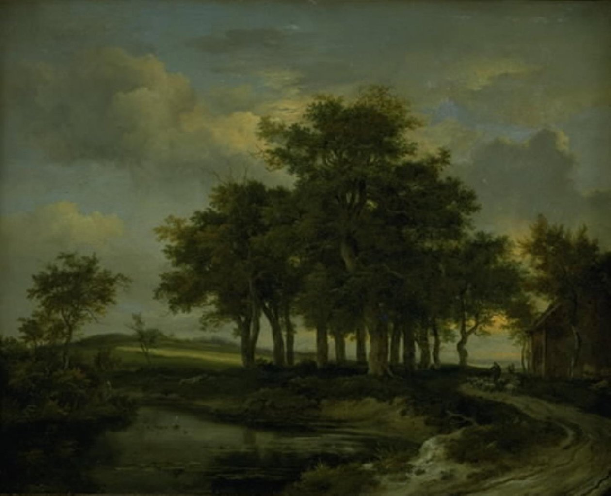 Robles cerca de un camino, atardecer de Jacob van Ruisdael