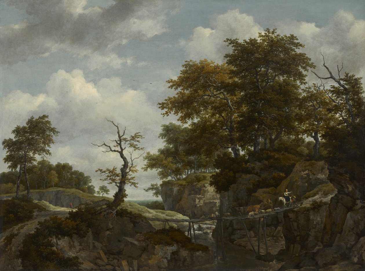 Paisaje con puente, ganado y figuras, c.1660 de Jacob van Ruisdael