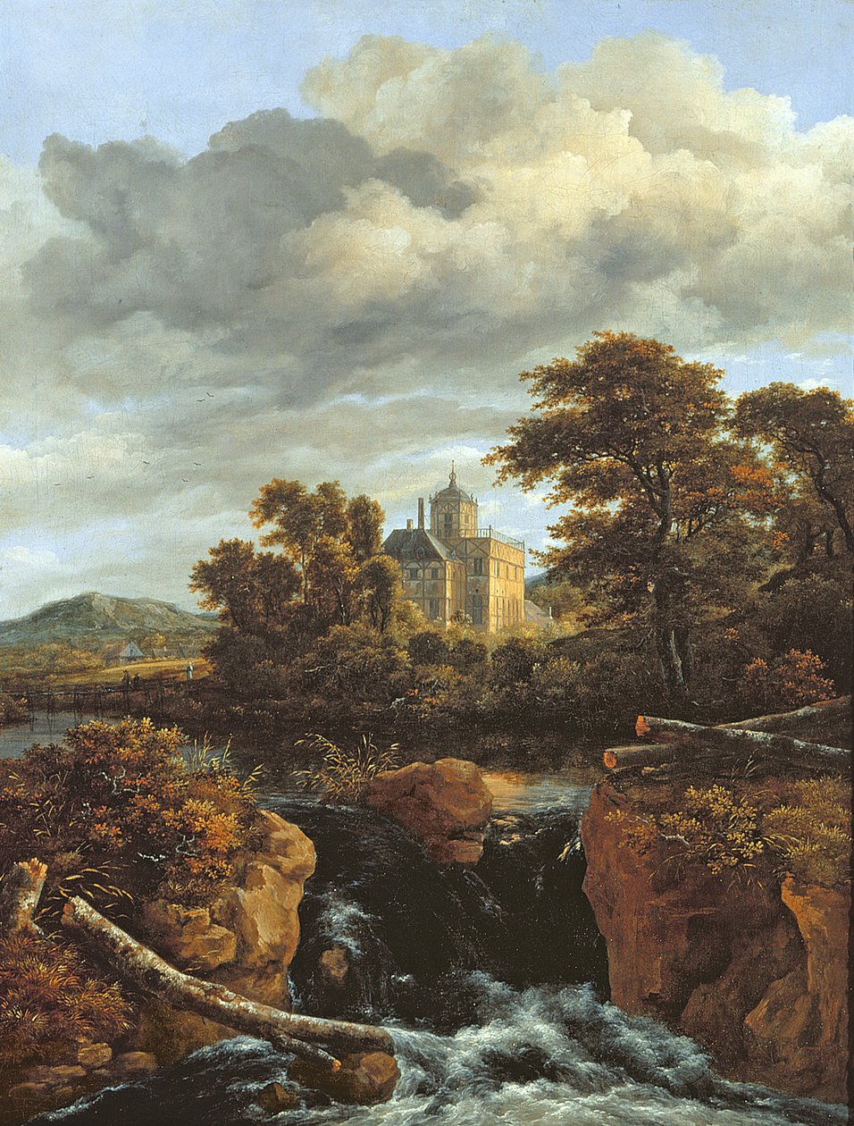 Paisaje con cascada y castillo, c.1670 de Jacob van Ruisdael