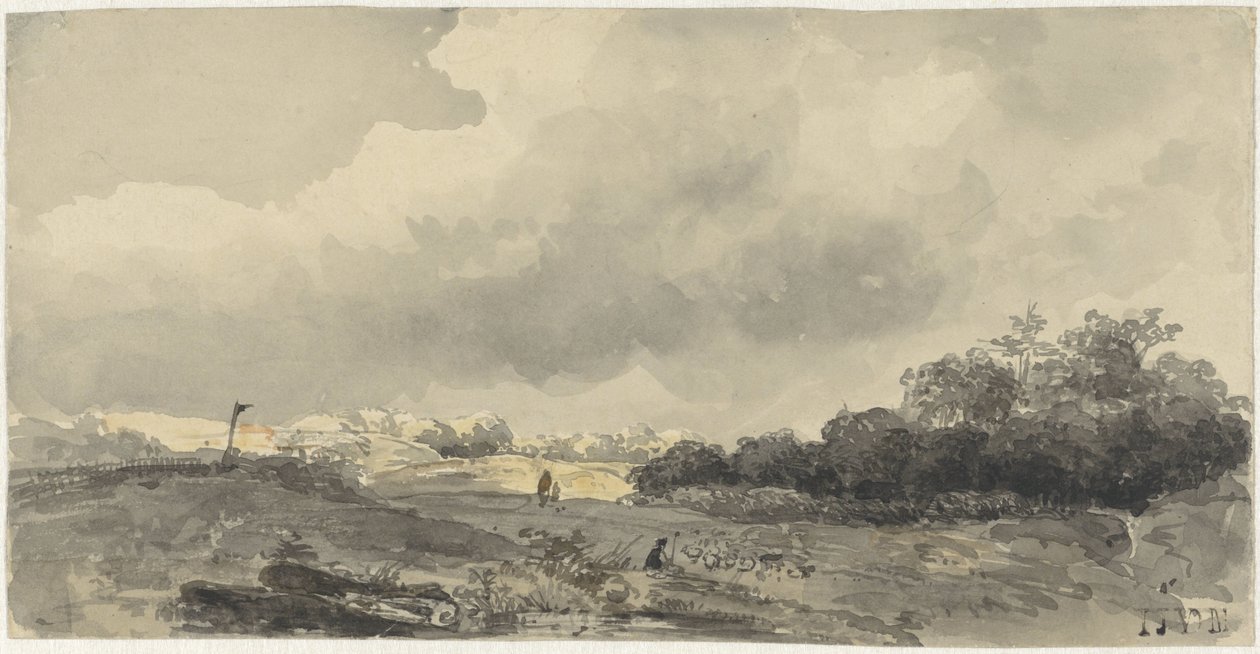 Paisaje con pastor bajo una fuerte nubosidad de Jacob Jan van der Maaten