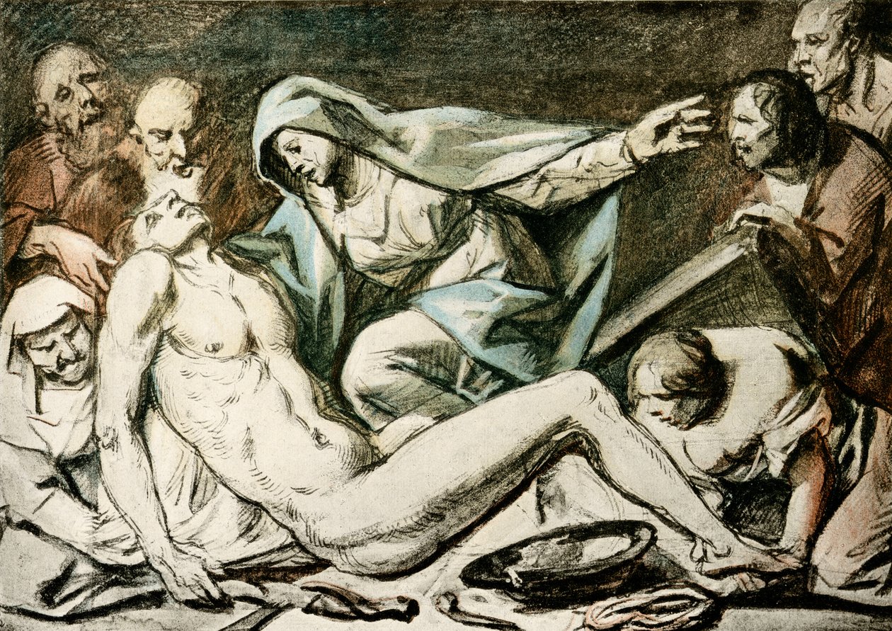 Lamentación de Cristo (acuarela, tiza roja) de Jacob Jordaens
