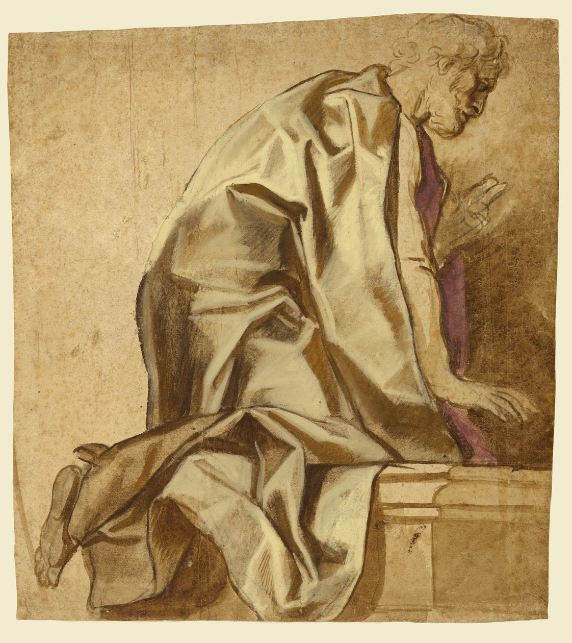 Hombre arrodillado, mirando a la derecha (anverso); Bocetos de figuras (reverso) de Jacob Jordaens