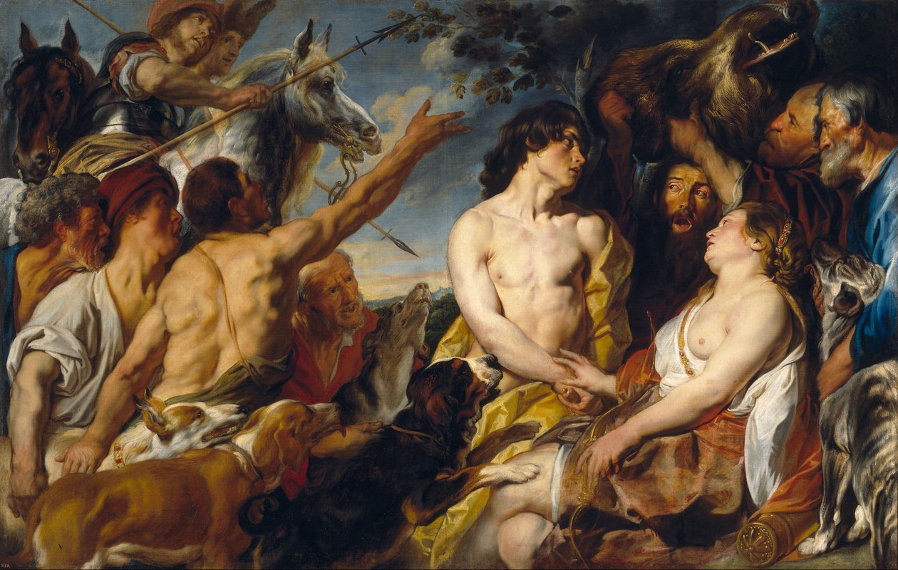 Plexipo y Toxo roban a Atalanta la cabeza del jabalí de Caledonia, que le había regalado Meleagro (Ovidio, Met. VIII, 260-444) de Jacob Jordaens