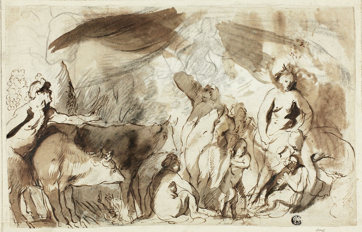 Estudio para el Sine Baccho et Cerere Friget Venus (recto); Familia de Darío ante Alejandro (verso) de Jacob Jordaens