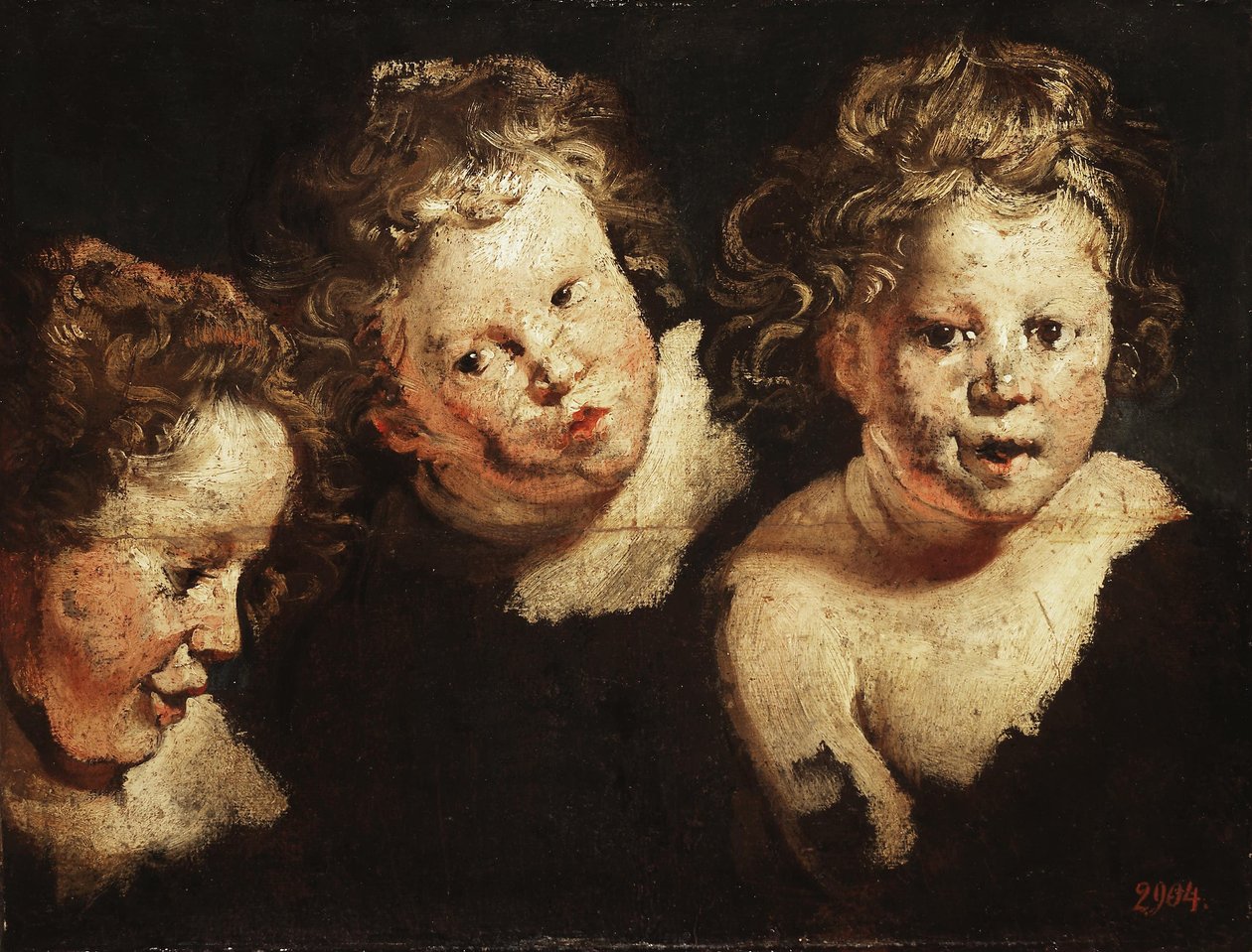 Tres estudios de la cabeza de un niño de Jacob Jordaens