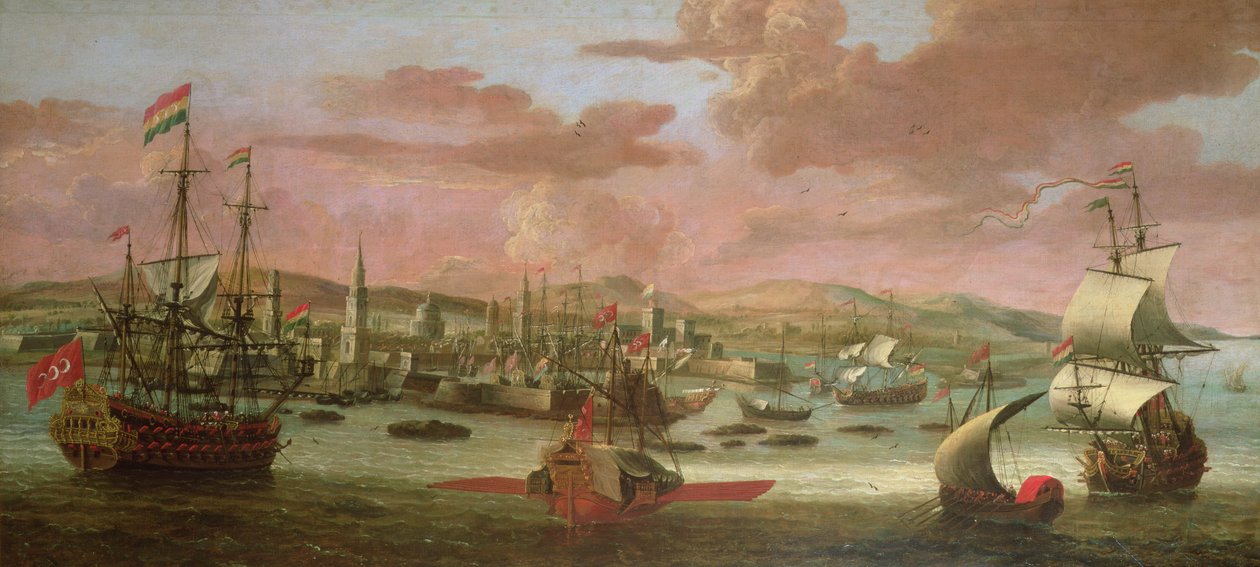 Buques de guerra holandeses y galeras turcas frente a Constantinopla de Jacob Knyff