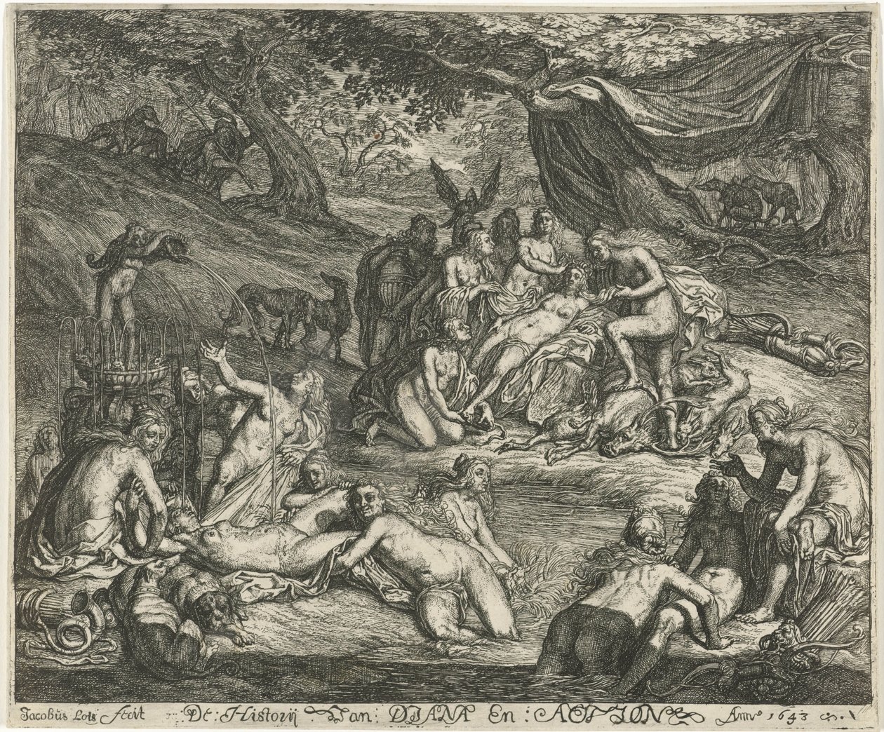 Diana descubre el embarazo de Calisto. La historia de Diana y Acteón (título sobre el objeto) de Jacob Lois