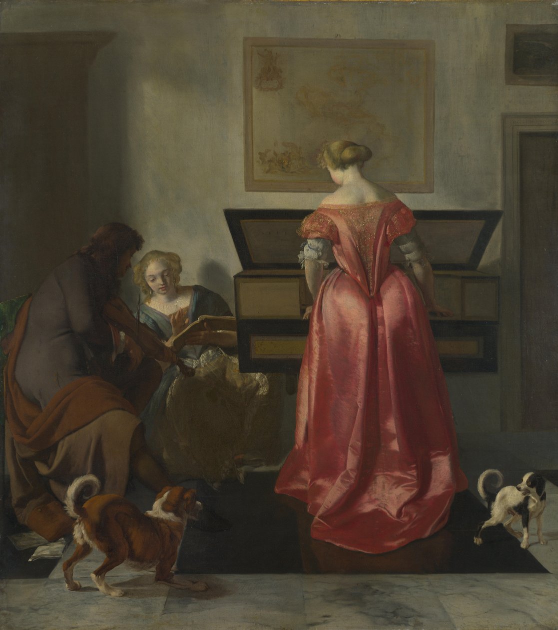 Dos mujeres y un hombre haciendo música, ca 1675 de Jacob Lucasz. Ochtervelt