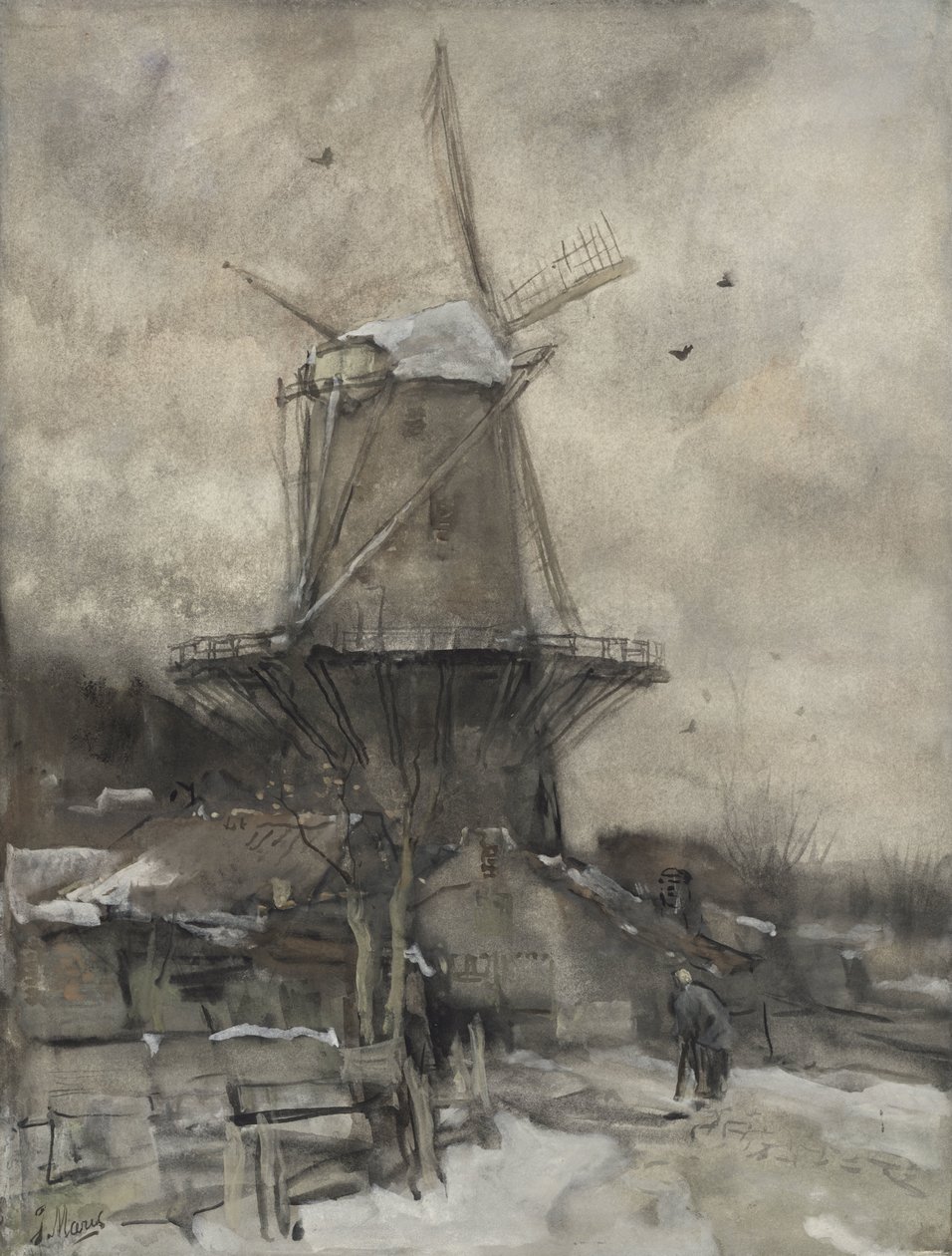 Un molino en invierno de Jacob Maris