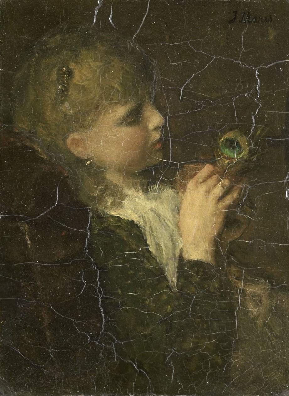 Chica con pluma de pavo real de Jacob Maris