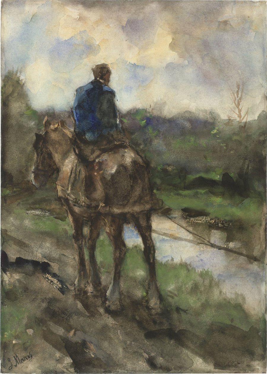 Cazador a caballo en el camino de sirga de Jacob Maris