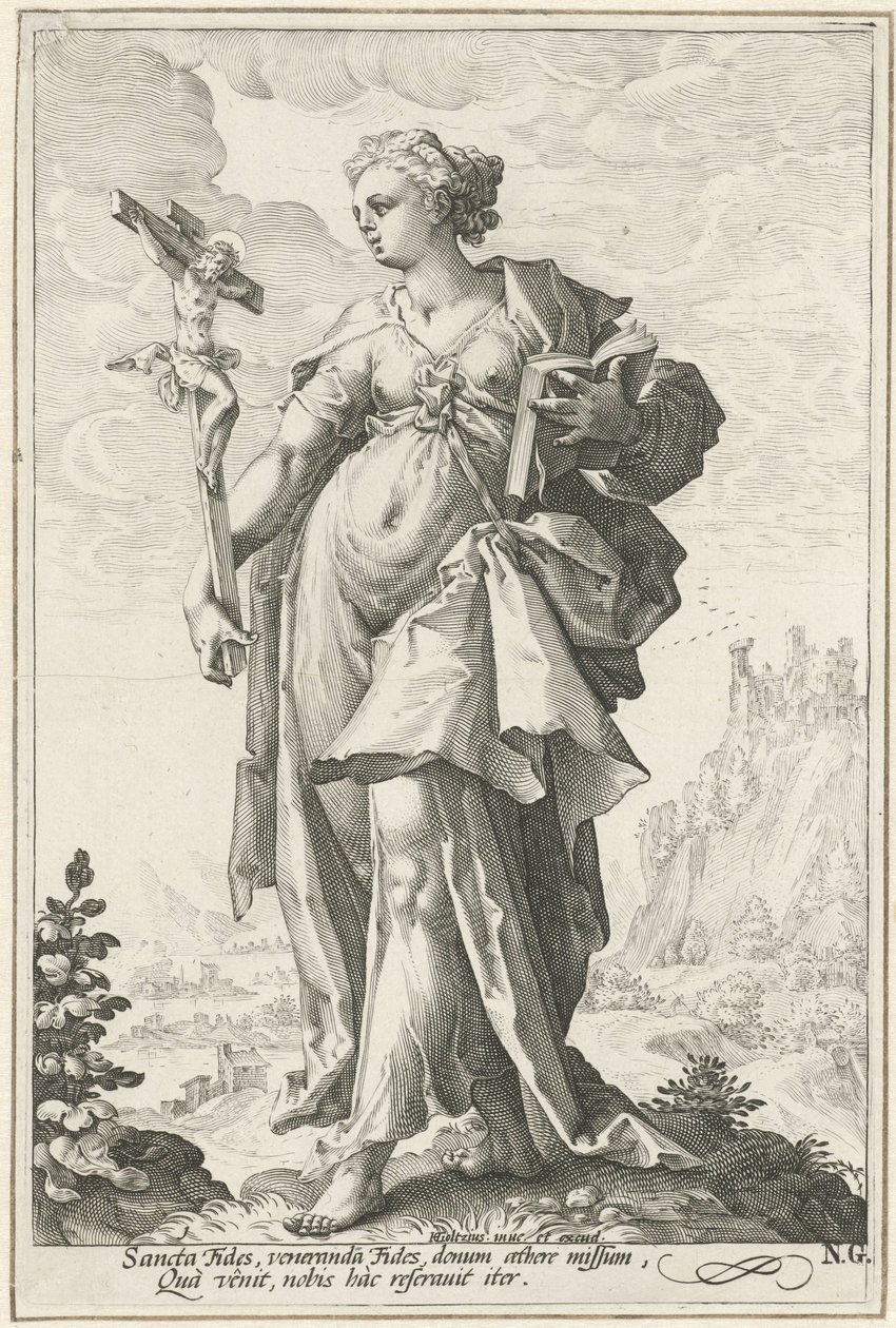 Fe (Fides) Las virtudes (título de la serie) de Jacob Matham (attributed to)