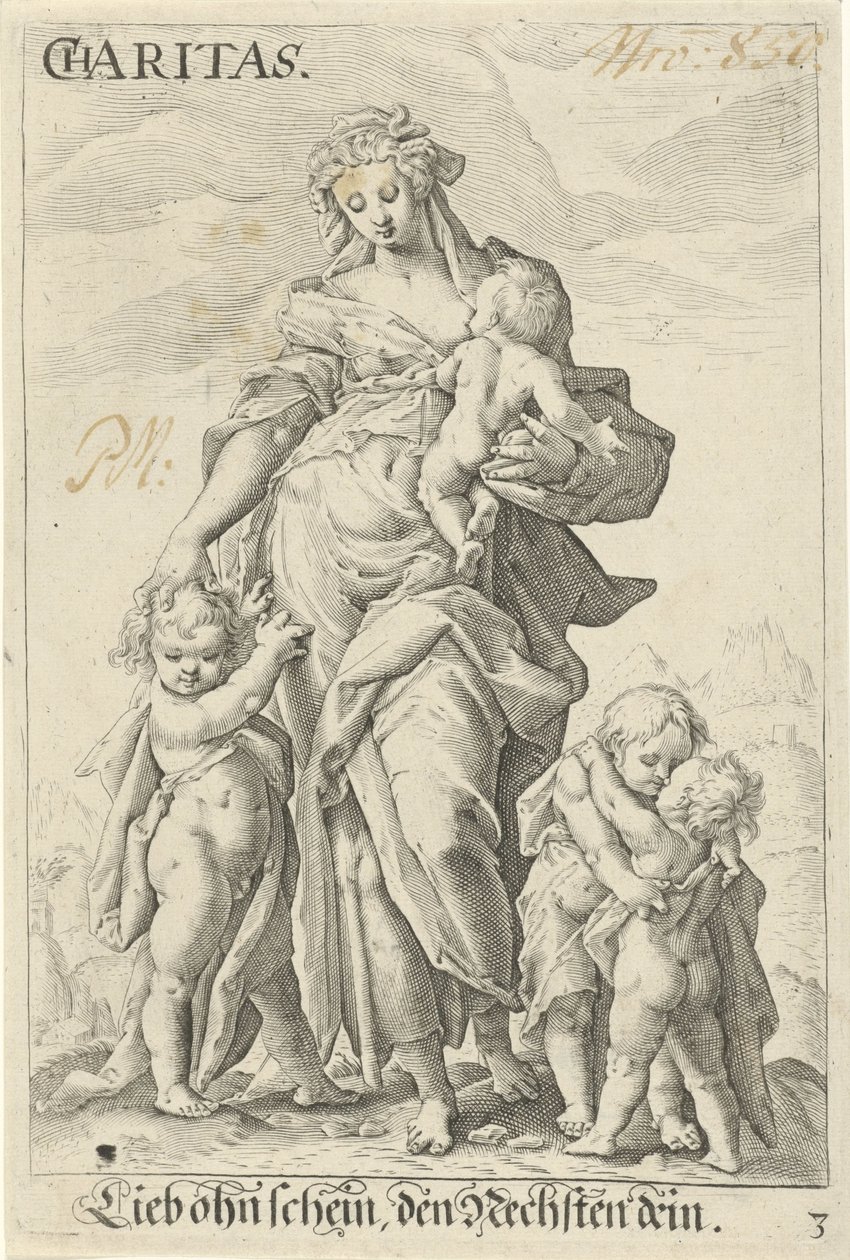 Liefde (Caridad) Caridad (título sobre el objeto) de Jacob Matham (attributed to)