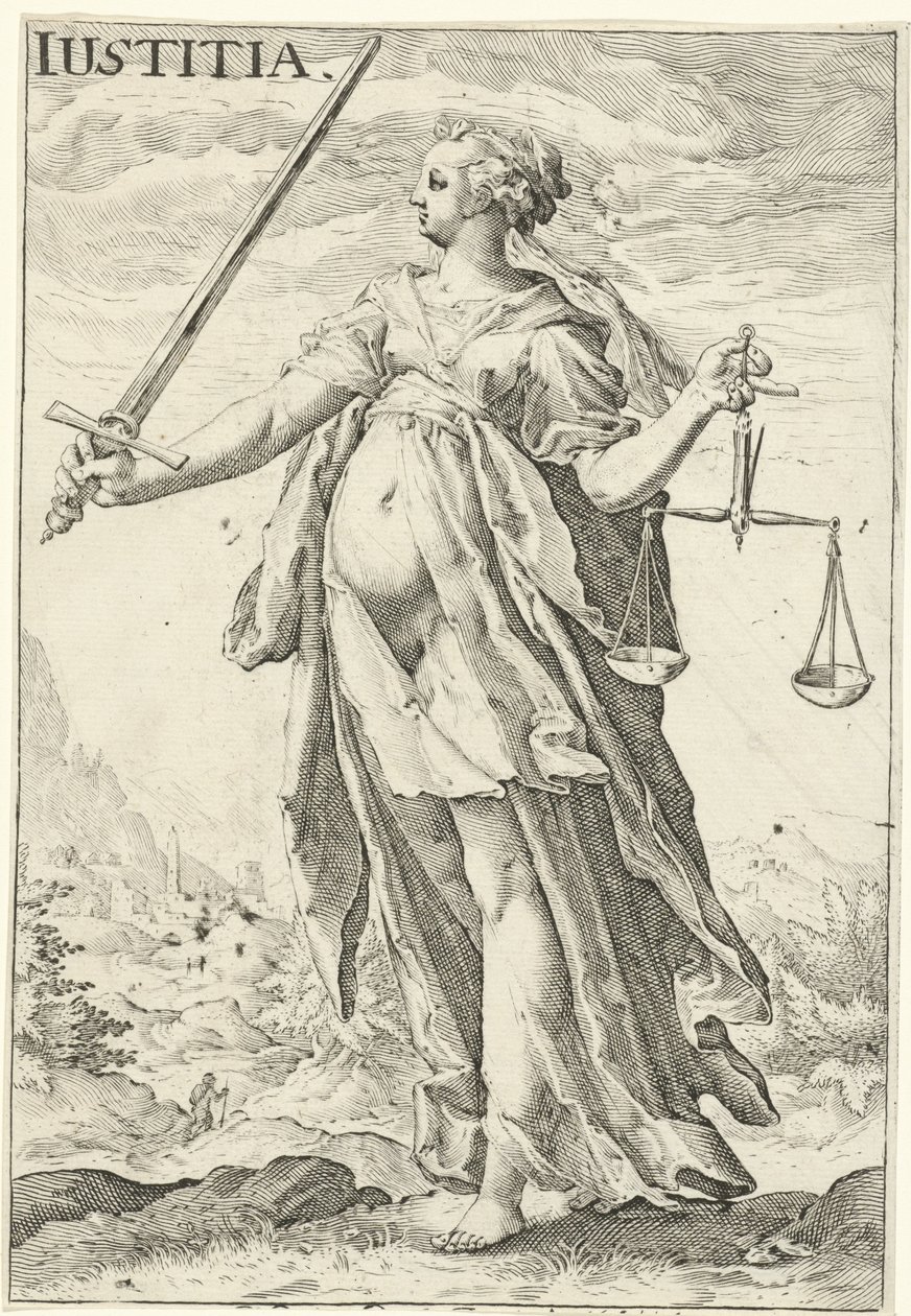 Justicia (Justicia) Iustitia (título sobre objeto) de Jacob Matham (attributed to)