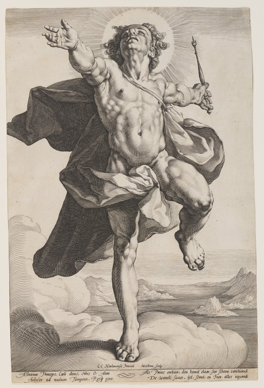 Apolo en las nubes de Jacob Matham