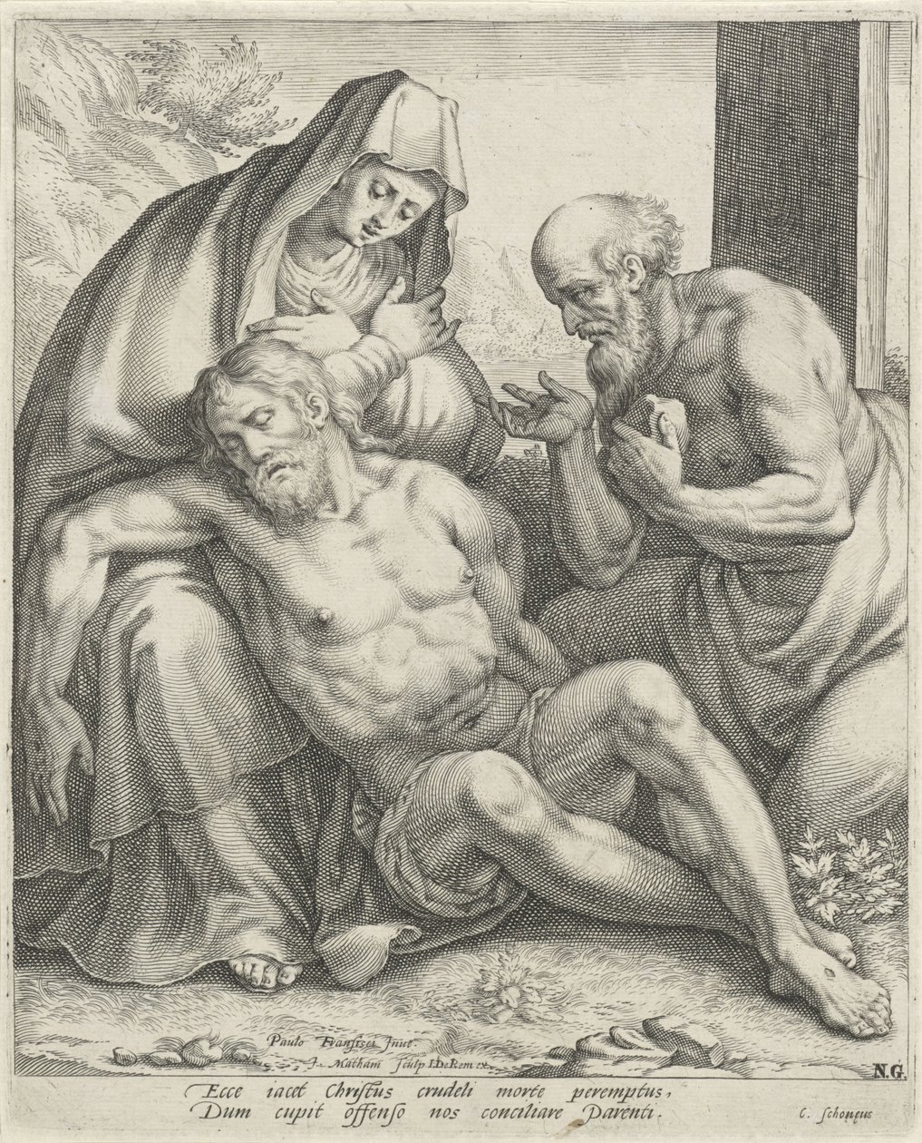 Lamentación de Cristo por María y San Jerónimo de Jacob Matham