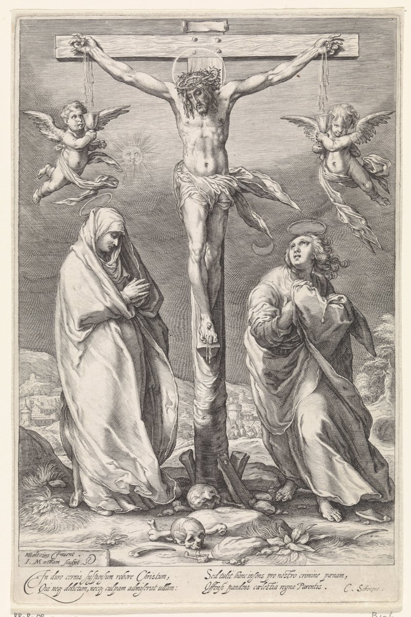 Cristo en la Cruz, con Juan y María de Jacob Matham