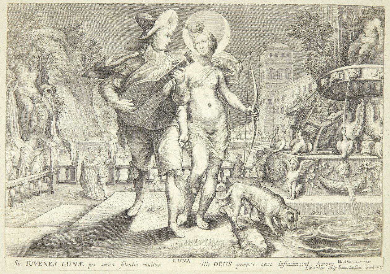 Diana como Luna acompañada de un joven músico de Jacob Matham