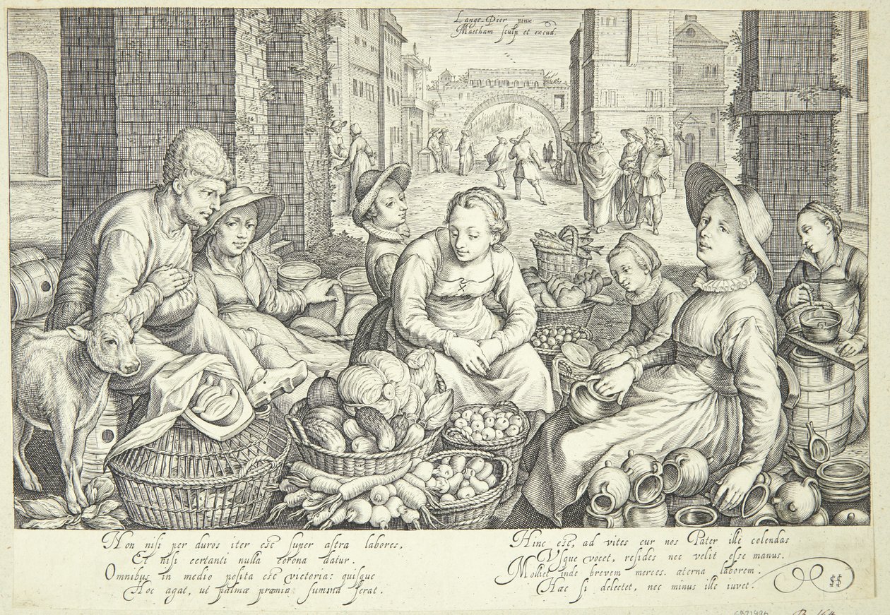 Escena de mercado en una ciudad de Jacob Matham