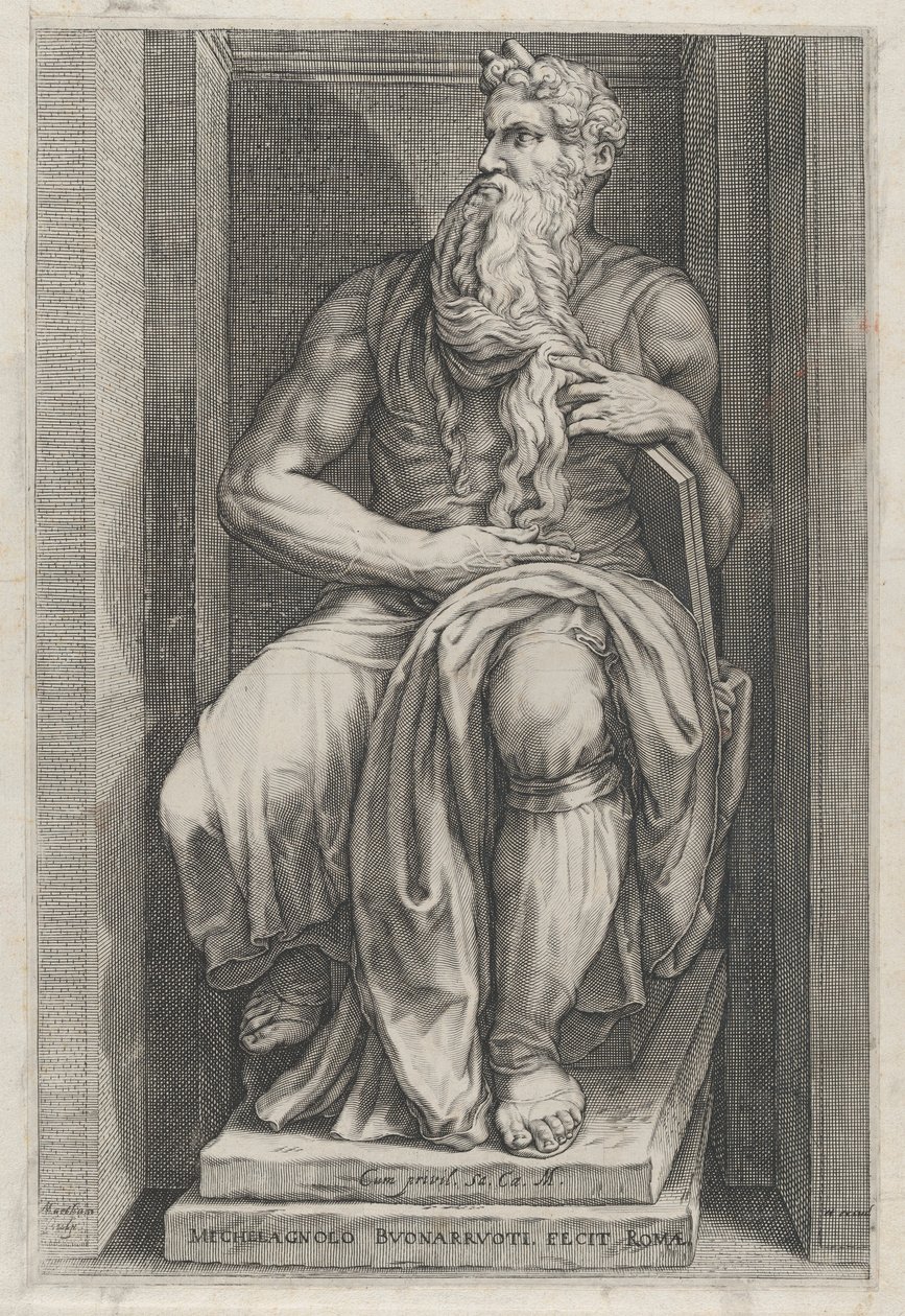 Speculum Romanae Magnificentiae: Moisés según la escultura de Miguel Ángel, siglo XVI de Jacob Matham
