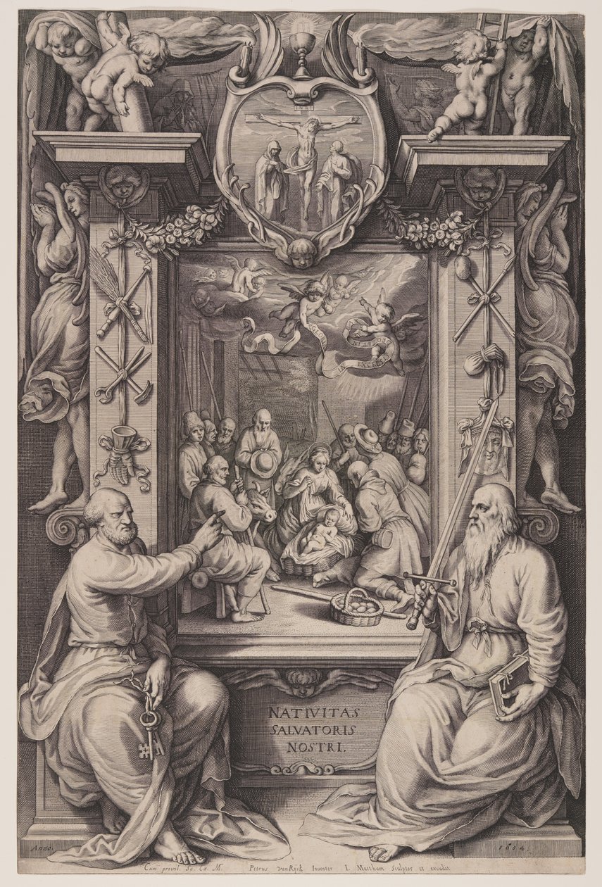 Adoración de los pastores con San Pedro y San Pablo de Jacob Matham