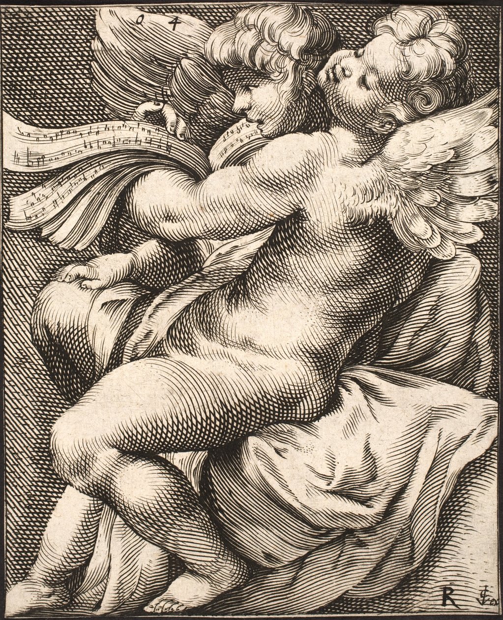 Dos putti cantando de Jacob Matham