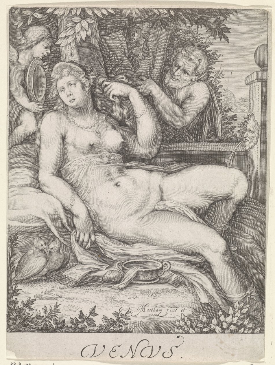 Venus espiada por un sátiro Venus (título sobre el objeto) de Jacob Matham