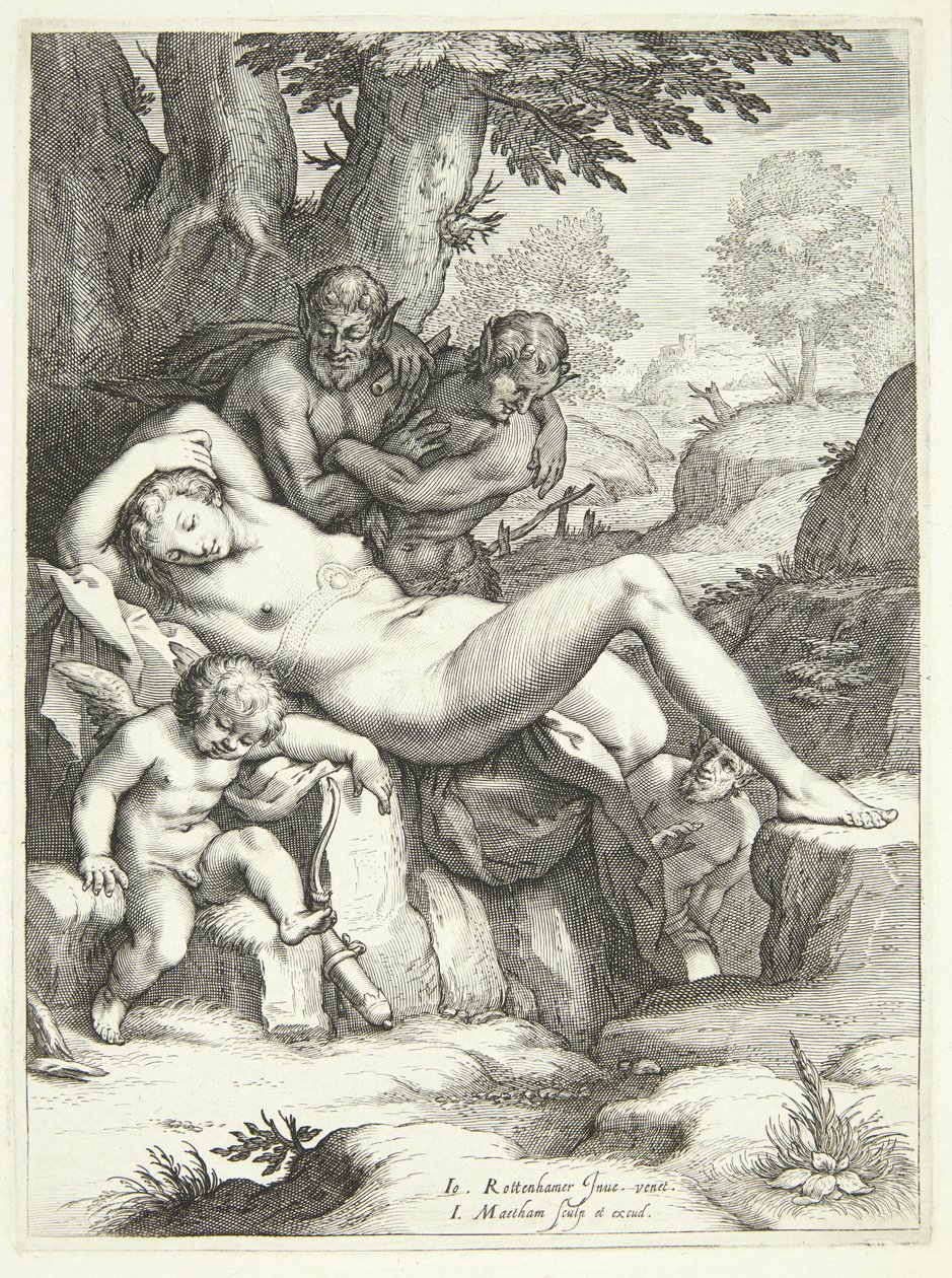 Venus y Cupido durmiendo y observados por sátiros de Jacob Matham