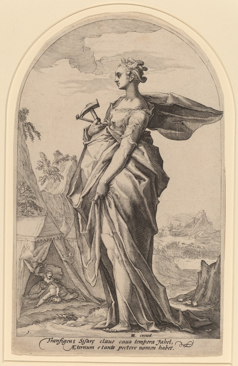 Jael y Sísara de Jacob Matham after Hendrik Goltzius