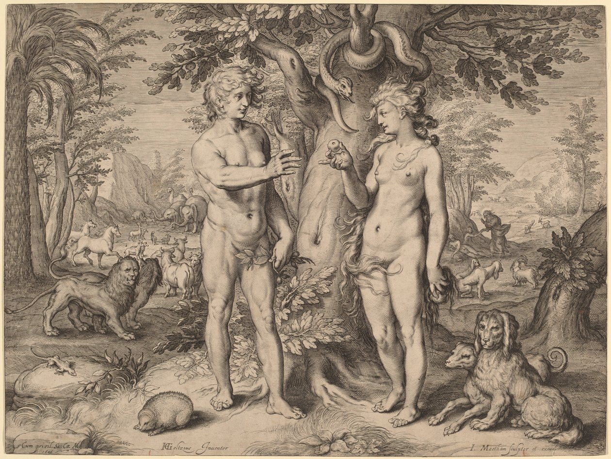 La caída del hombre de Jacob Matham, after Hendrik Goltzius