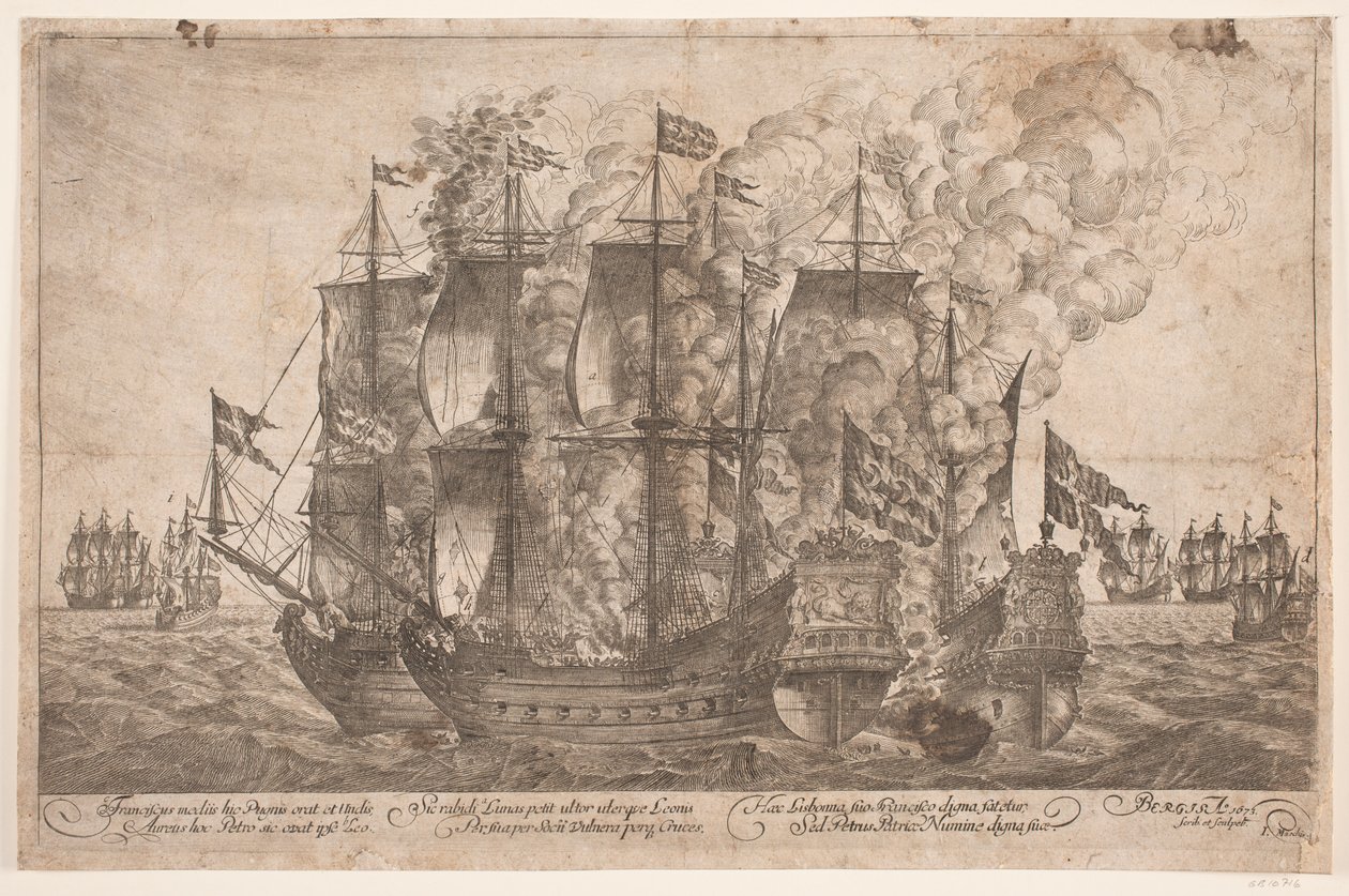 Batalla naval entre barcos daneses y un barco pirata turco de Jacob Mortenssøn Maschius