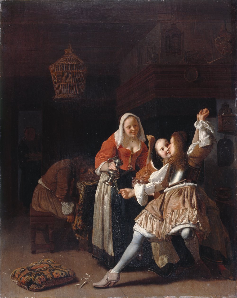 El caballero abrazado, c.1660-65 (óleo sobre tabla) de Jacob Lucasz Ochtervelt
