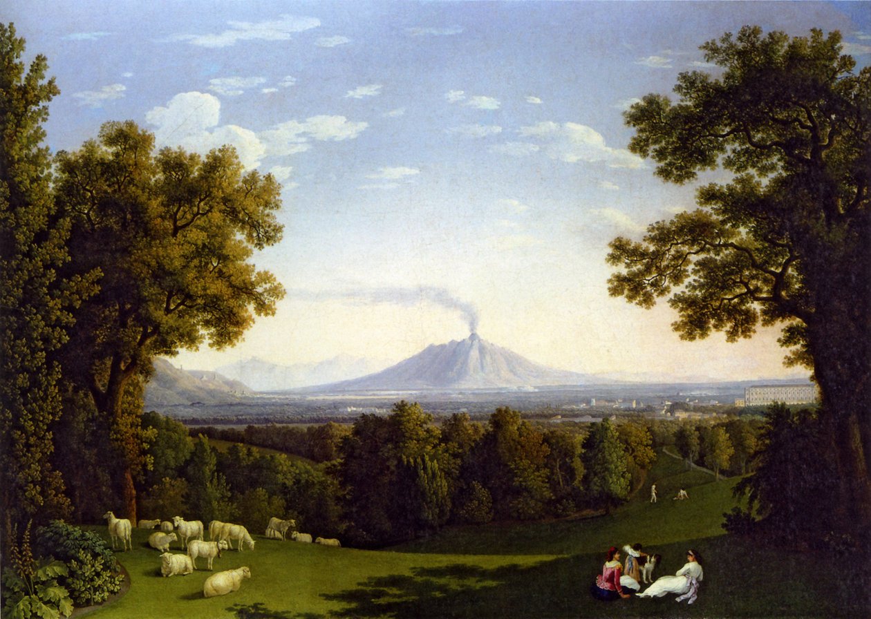 Paisaje con el Palacio de Caserta y el Vesubio de Jacob Philipp Hackert