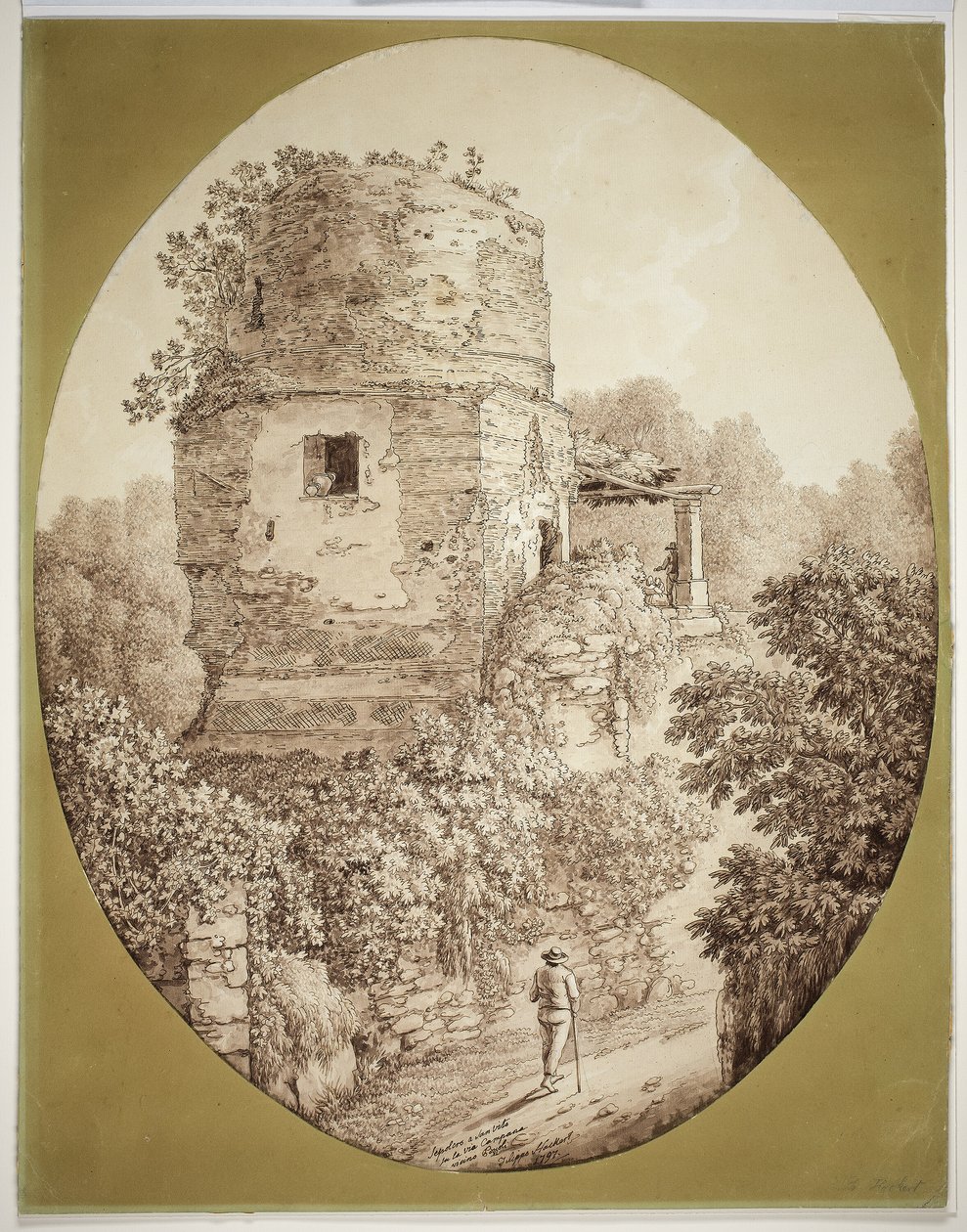Torre con hombre caminando de Jacob Philipp Hackert