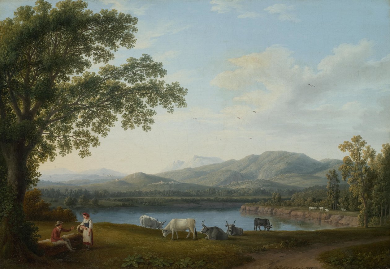 Vista de la Sele y del macizo de los Montes Alburni

Título original Blick auf den Sele und das Massiv der Monti Alburni de Jacob Philipp Hackert
